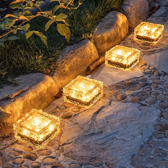 Outdoor Garden Solar Glass Brick Light Waterproof LED Square Solar Ice Floor Tile Buried Light Ice Cube Rocks Garden Light